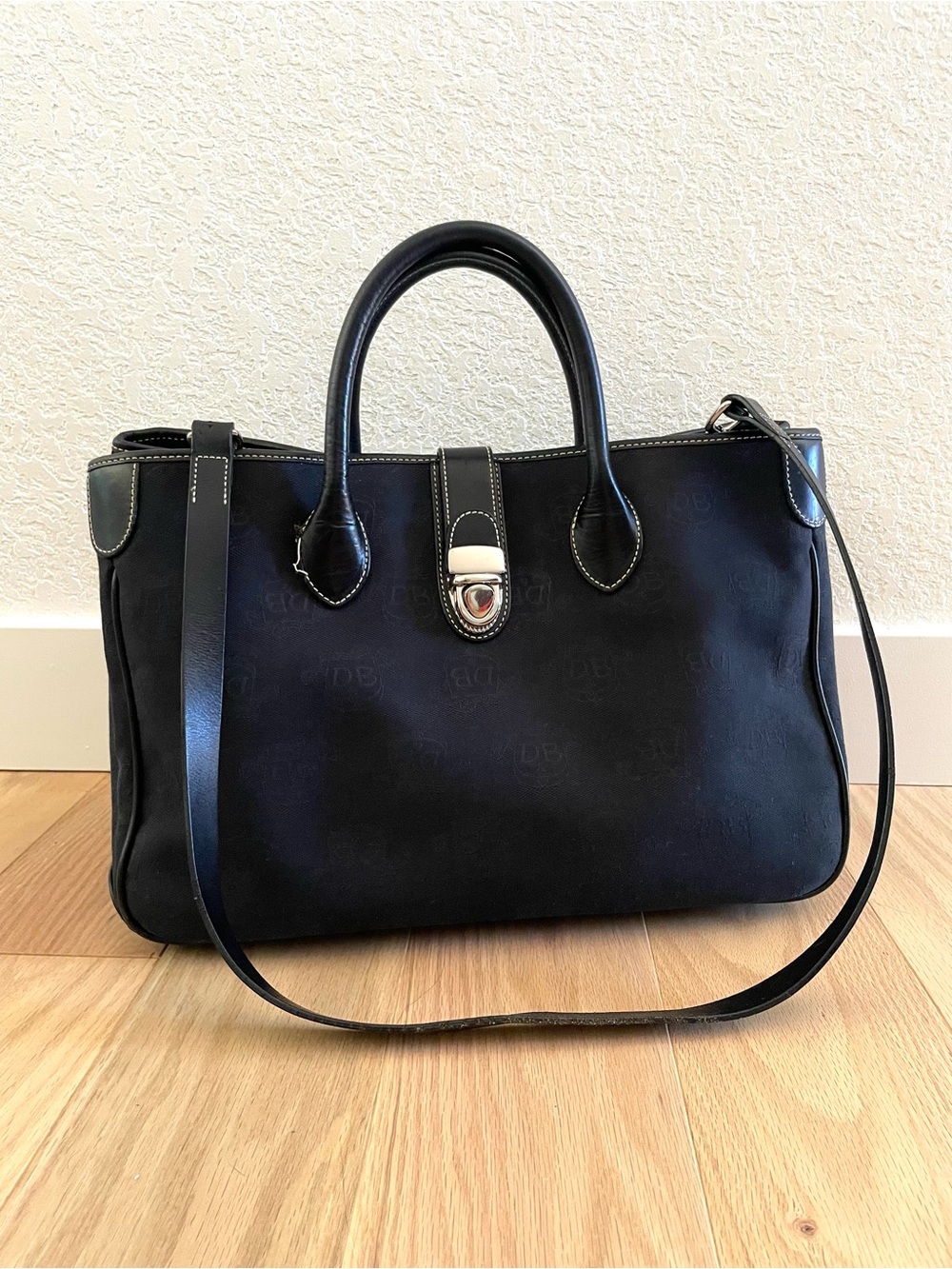 Dooney & Bourke Vintage Y2K Black Monogram Canvas Double Handle Tote Bag *Flaw*